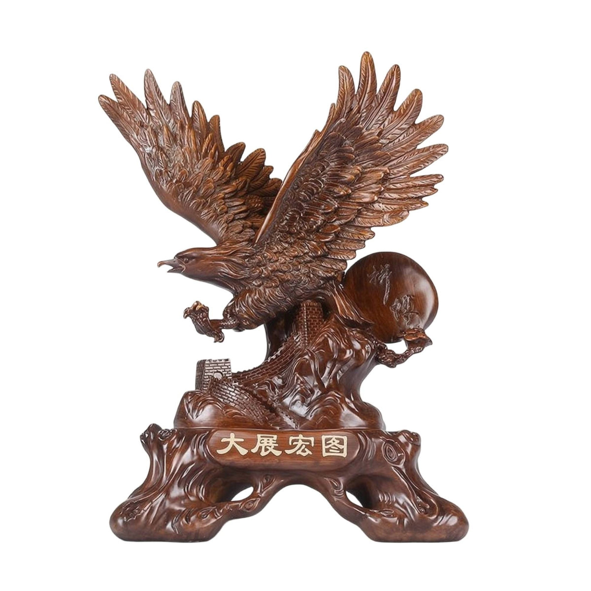 Sculpture with Plaque Wood Tone Ornament Tabletop Animal Figurine for Collectors