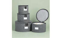 5 Pieces Dustproof Zippered Lid Textile Plate and Mug Boxes Reinforced Handles Stackable Plate and Mug Organizer Clear Label Window