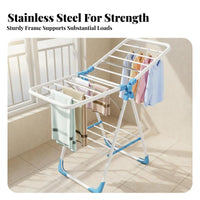 Foldable Angled-Wing Storage spaceSaving Wheeled Angled-Wing Drying Stand Rust-Resistant Clothes Airer for Apartment Dwellers, Parents, Balcony