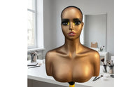 Realistic Mannequin Head with Shoulders Bald Mannequin Head with Shoulders Bronze Hairpiece Display Stand for Jewelers, Cosplayers