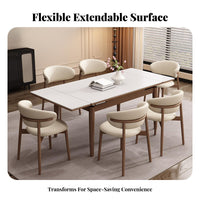 Walnut Color Extendable Rectangular Table Sintered Stone Top Extendable Table Adjustable Length Household Furniture sturdy Wood Frame for Small Apartment Residents, Entertainers, Dining Room, Kitchen, Family Gatherings, Dinner Parties