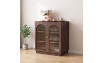 Cabinet with Fluted Glass Doors Wood Grain Side Cabinet Quiet Sideboard for Living Room, Bedroom