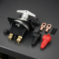 Metal Mounting Plate Rotary Battery Disconnect Switch Brass Terminals 12V Battery Disconnect Switch Copper Lugs Insulating Sleeves