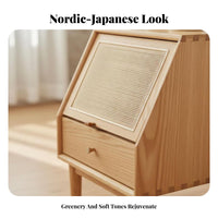 Nordic Design Rattan Drawer Nightstand Woven Panel Design Wicker Front End Table Japanese Aesthetic Bedroom Furniture Minimalist Look for Guesthouse Owners, Homeowners, Adults, Hotel, Apartment