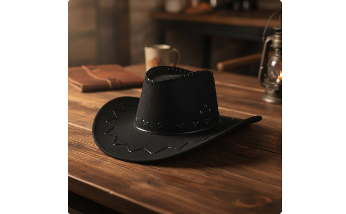Cowboy Hat with Decorative Stitching Western Cowboy Hat with Curved Brim Felt-Like for Costume, Travel