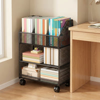 Under-Desk Storage Shelf with Wheels, Mobile Bookshelf for Office or Study, Multi-layer Organizer for Books and Bags