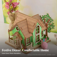 DIY Easter House Scene Paintable Holiday Decoration Easy to Assemble Craft Kit for Families, Hobbyists, Home Decor, Tabletop Display, Gift Giving