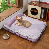 French Retro Dog Bed for Small Dogs Cats, 62x43cm Dog Basket with Removable Cushion, Washable Dog Cushion for Teddy