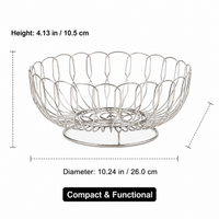 Stainless Steel Fruit Basket, Hollowed Out Fruit Bowl for Dining Table, Modern Minimalist Polished Silver Metal Fruit Bowl, 26cm