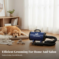 Twin Motor Dog Blower Low Noise Canine Grooming Blower Adjustable Speed & Temperature High Power Pet Dryer for Medium to Large Dogs