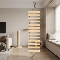 Cat Climbing Structure with Rope Bridge, Solid Wood Wall Mounted Frame and Ladder, Indoor Shelves for Large Cats, Elevated Climbing Bridge Area