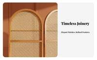 Foldable Design Arched Rattan Screen with Shelves French Design Folding Screen with Shelves Movable Room Divider Freestanding for Apartment Dwellers, Homeowners, Telecommuting Workers, Bedroom, Home Office, Dining Area