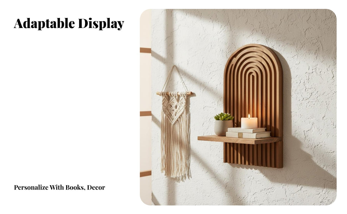 Arched Boho Panel Shelf Bohemian Look Arched Wooden Shelf Easy Installation House Decoration for Home Decorators, Home Residents, Bedroom, Hallway