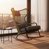 Rope Woven Rocking Chair Waterproof Aluminum Alloy Rocking Chair Single Sofa Armchair Sunproof Outdoor Furniture Nordic Design