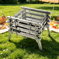 3 Pieces Foldable Stainless Steel Charcoal Grill Multi-Use Folding Charcoal Grill Easy to Clean Stainless Steel Fire Bowl Quick Setup for Campers, Picnic