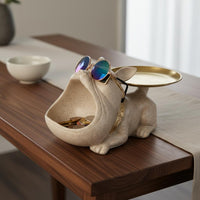 French Canine Statue Tray Hand Painted Dog Figurine Storage Bowl Canine Valet Tray Creative Design for Desktop, Living Room