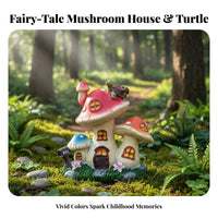 Turtle on Toadstool House Whimsical Design Toadstool House Figurine