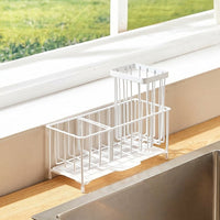 Kitchen Sink Organizer with Drip Tray, 304 Stainless Steel Countertop Drainer, Sponge Holder and Dish Brush Holder for Small Kitchen Storage Use