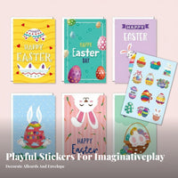 12 Pieces Easter Wishes Card Set Bunny and Egg Patterns Easter Notelet Pack Includes Envelopes Greeting Cards for Family, Families Event, Home