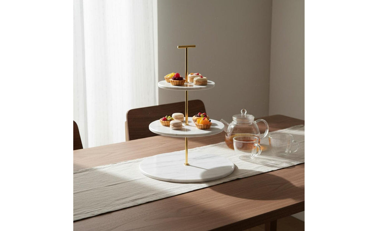 3 Tier Cake Stand Elegant Design Marble Cake Stand Simple to Clean Marble Dessert Tray for Afternoon Tea, Party