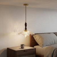 Soft Ambient Radiance Wood and Glass Hanging Lamp Adjustable Height Vintage Glass Ceiling Light Easy to Clean Braided Cord Ceiling Lamp for Kitchen Island, Balcony