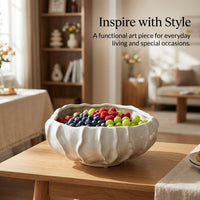 Large Fruit Bowl for Coffee Table and Dining with Glazed Ceramic Finish, Decorative Serving Tray for Kitchen and Room Decor