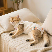Cat Spay Recovery Suit, Printed Sleeveless Post-Operative Clothing, Anti-Licking Post-Surgery Cat Clothes with Closure