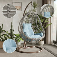 Hanging Swing Chair with Stand Rattan-Style Egg Chair with Stand Floor-Standing for Adults, Readers, Balcony, Backyard, Living Room