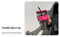 Chic Glass Straw Cup Reusable Sipping Tubes Monogrammed Glass Cup with Lid and Straw Great Gift for Students, Teachers, Gifting, Home