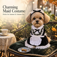 Pet Maid Cosplay Costume Dress with Headband for Cats and Dogs