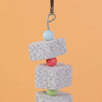 Macaron Volcanic Stone Skewer 3 Pieces Bird Grinding Stone, Cuttlebone Bird Gnawing Toy for Beak Trim, Hanging Parrot Supplies and Accessories