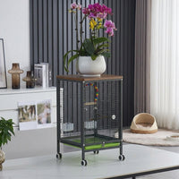 Parrot Cage and Cockatiel Cage with Wheels, Rectangular Myna Bird Cage and Bird Carrier with Pull-Out Tray, Portable Rolling Stand for Budgies