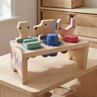 Natural Wood Finish Wooden Tool Bench Brightly Colored Tool Bench Toy Peg-and-Slot Construction Workbench Educational for Children