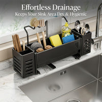 Bathroom and Kitchen Sink Organizer Made of Carbon Steel, Self-Draining Sponge Holder with Shelf for Dorm Students