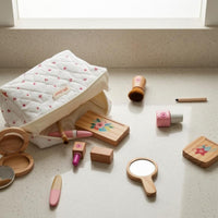 Quilted Toy Makeup Bag Set Compact Pretend Cosmetic Set Patterned Textile Cosmetic Pouch Portable for Children