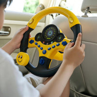 Driving Toy with Stand Floor-Standing Steering Wheel Toy with Base Simulation Steering Wheel Light and Sound Interactive