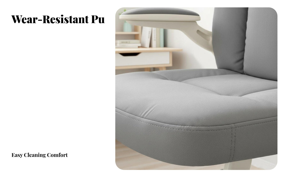 Versatile Design Padded Computer Chair Ergonomic Design Upholstered Rolling Chair Adjustable Height Office Furniture Support for Students, Home Workers, Professionals, Bedroom, Dormitory, Dorm Room, Vanity