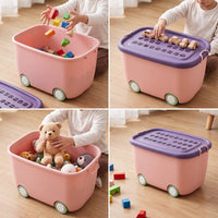Kids' Large Capacity Toy Storage Box with Lid, Stackable Plastic Organizer for Clothes, Snacks, and Baby Items