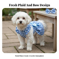 Cute Bowtie Plaid Dog Dress with Ruffled Straps Cat Princess Dress Soft Material for Young Canines, Small Dogs, Parties, Birthdays