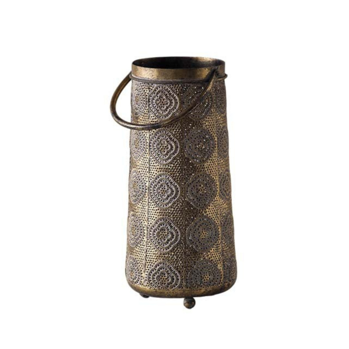 Metal Lantern with Handle Perforated Candle Lantern Cylindrical Decor for Shelf