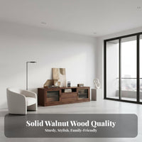 Sturdy Construction Extendable TV Cabinet Stable Load-Bearing Black Walnut Media Console Cord Management Solid Wood TV Stand Easy Assembly for Apartment Dwellers, Homeowners, Interior Design Enthusiasts, Bedroom, Home Office