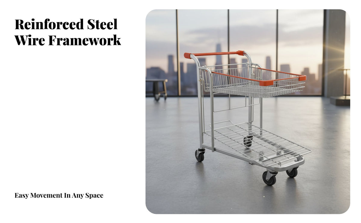 Heavy Duty Warehouse Picking Cart Long-Lasting Steel Construction Rolling Logistics Trolley Reinforced Bottom Metal Basket Cart Locking Casters for Stock Clerks, Retail Employees, Supermarket