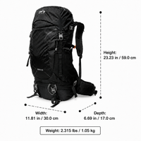 Water Repellent Nylon Hiking Backpack Multi-Day Trekking Rucksack Padded Back