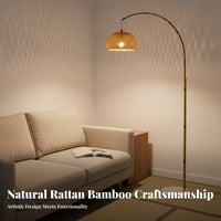 Japanese Design Bamboo Fishing Lamp Nordic Design Rattan Shade Floor Lamp Height Adjustable Foot Switch for Interior Designers, Homeowners, Renters, Bedroom, Living Room, Reading Nook, Hotel Lobby