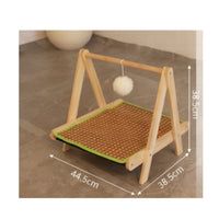 Solid Wood Rattan Feline Bed T-Shaped Stand Wooden Feline Bed Suspended Platform Pet Furniture Fluffy Ball Toy