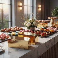 3 Pieces Gold Acrylic Display Riser Set Long-Lasting & Sturdy Buffet Food Display Stand Buffet Food Riser Lightweight