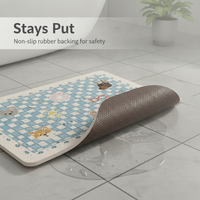 Cartoon Diatomaceous Earth Bath Mat Quick Dry Non-Slip Absorbent Floor Mat for Bathroom Shower Entrance