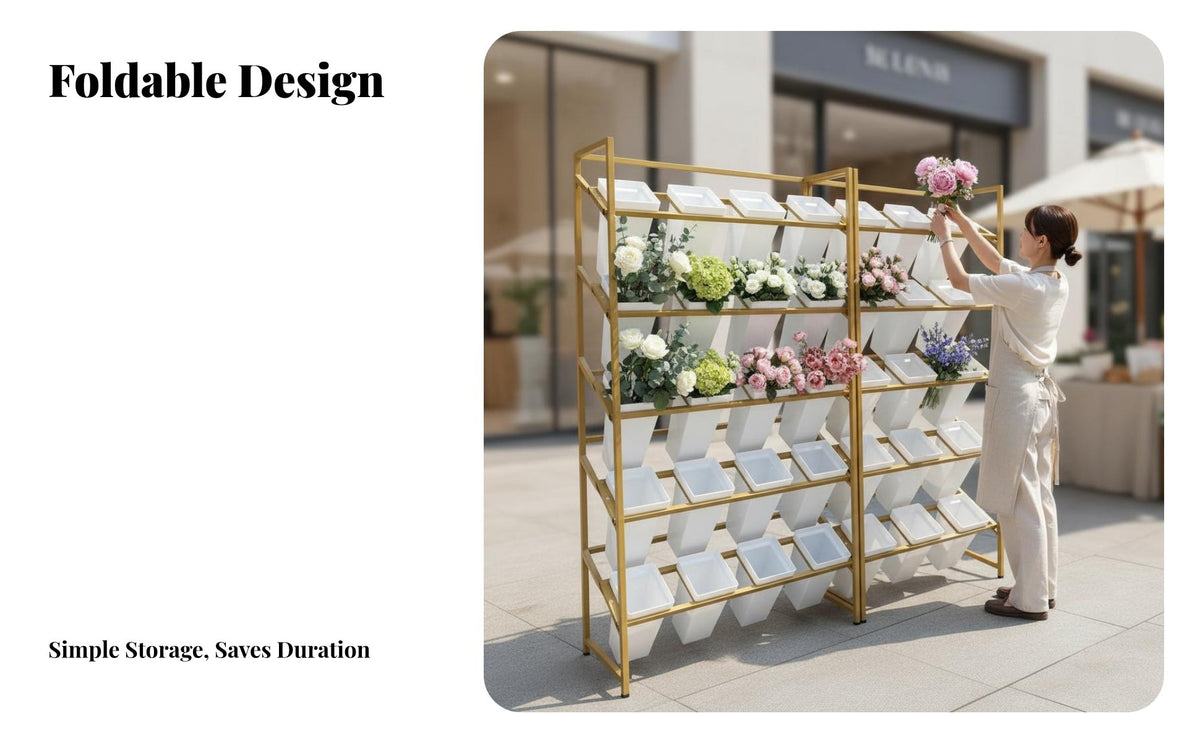 Multi-Tier Floral Container Stand Foldable Business Display Space-Saving Garden Furniture for &bazaar Vendors, Plant Lovers, Balcony, Patio