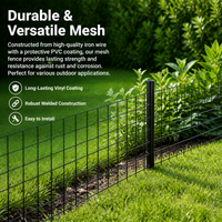 Welded Wire Mesh Dog Fence, Black PVC Coated Wire Mesh Fencing 15m, for Pet Enclosure & Garden Protection
