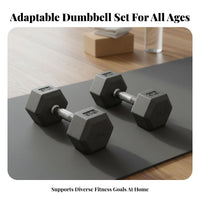 2 Pieces Anti-Roll Design Rubber Coated Hex Dumbbell Non-Slip Grip Hex Dumbbell Floor Friendly Hexagonal Hand Weight Knurled Handle for Men, Women, Students, Home Gym, Indoor Fitness